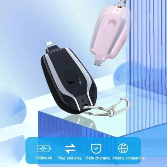 Portable Keychain Charger | 1500mAh Ultra-Compact Mini Battery Pack | Fast Charging Backup Power Bank For Type c Devices