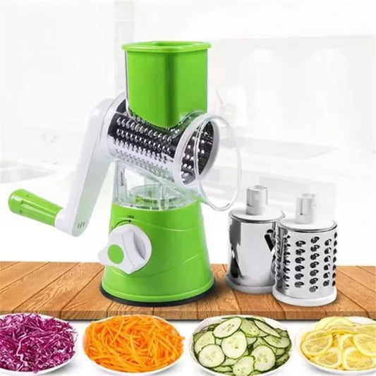 Tabletop Drum Grater Manual Rotary Vegetable Slicer Cutter Kitchen Vegetable Cheese Grater Chopper with 3 Sharp Stainless Steel Drums